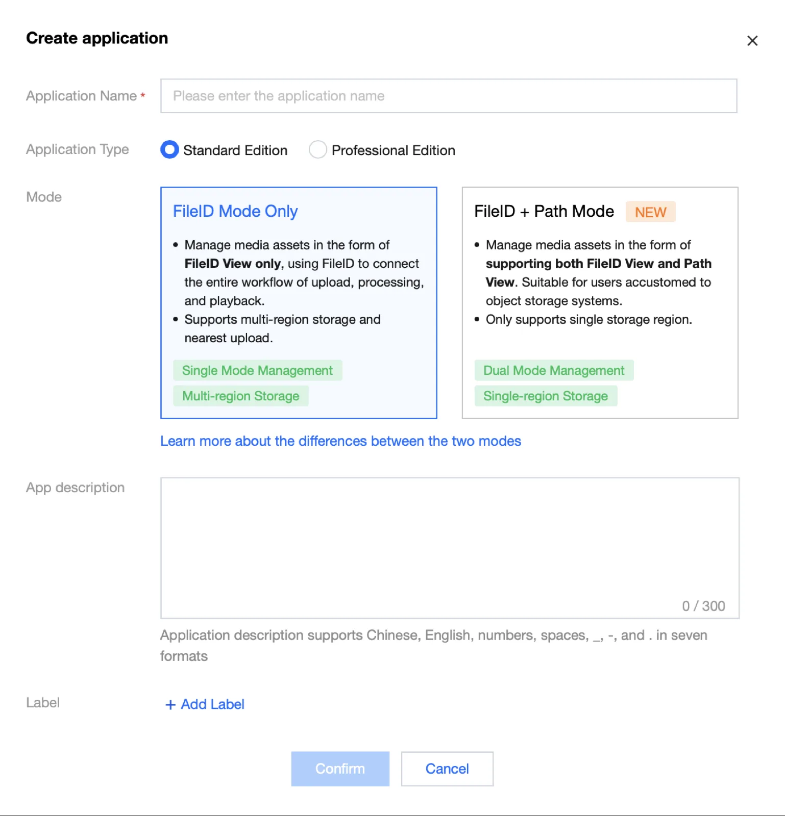 Create Application을 클릭하고 이름과 설명을 입력하여 생성을 완료하세요. 화면